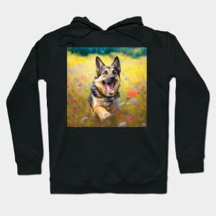 Wildflowers and German Shepherd Impressionist Art Print Hoodie